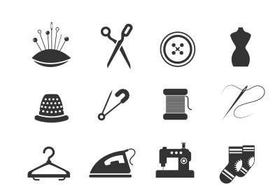 Sewing fashion needlework tailor vector icons