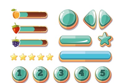 Progress bars, buttons, boosters, icons for computer games user interf