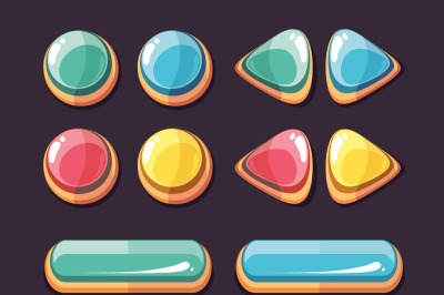 Color glossy buttons vector set for computer games user interface