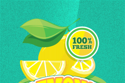 Vector retro poster with juicy fresh lemon, lemonade vintage backgroun