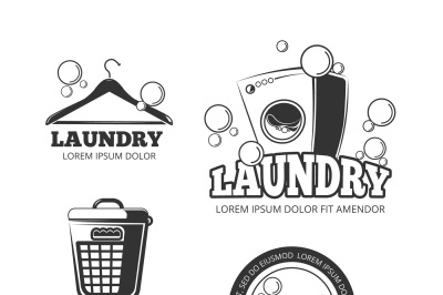 Clean laundry washing vintage vector labels, emblems, logos, badges se