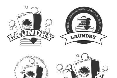 Vintage laundry service dry clean vector labels, emblems, logos, badge