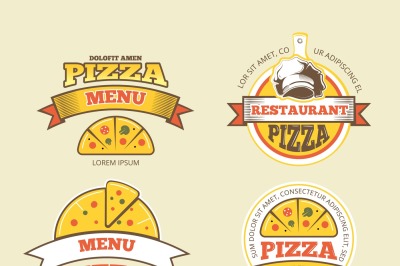 Pizza vector labels, logos, badges, emblems for fast food restaurant