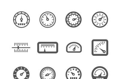 Meter, control panel, speedometer vector icons set