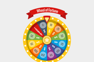 Fortune spinning wheel in flat vector style. Gambling concept