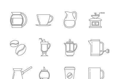 Coffee thin line vector icons set