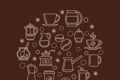 Coffee outline icons in circle design