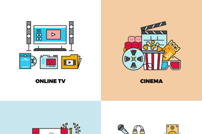 Entertainment, cinema, movie, video vector concept backgrounds