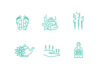 Alternative medicine homeopathy herb thin line vector icons