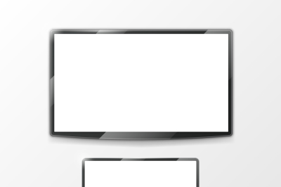 Lcd monitor&2C; computer display and smart TV screen. Vector mockups