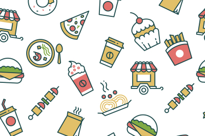 Vector seamless pattern with fast food line icons