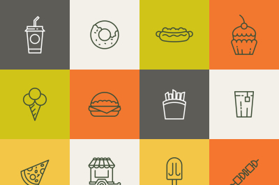 Take away food linear vector icons