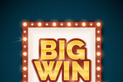 Big win banner with glowing lamps on frame vector illustration