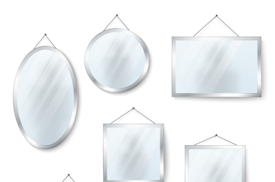 Vector hanging mirrors isolated on white
