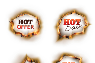 Hot summer sale fire advertisement vector burnt hole elements set