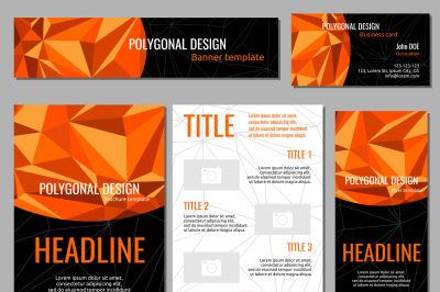 Flyers banners brochures and cards with orange polygonal elements corp