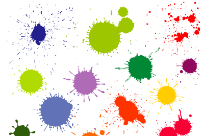 Color paint splatter, ink blots vector collection