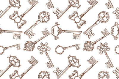 Vintage lock and key vector seamless pattern