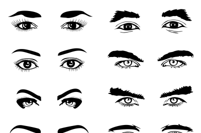 Male and female eyes eyebrows vector elements