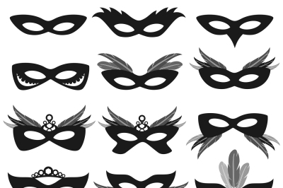 Black carnival party face masks isolated on white vector set