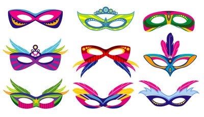 Isolated color mardi gras masks vector collection