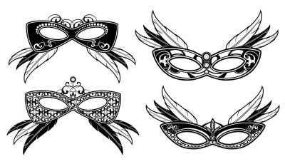 Veneto masquerade masks with lace luxury pattern vector stock