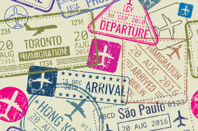 Vector seamless pattern with passport visa stamps