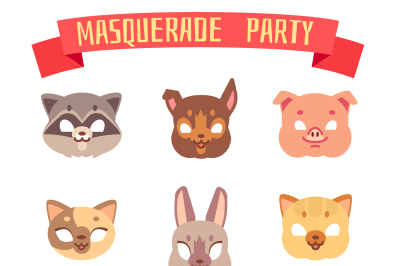 Animals party masks vector set