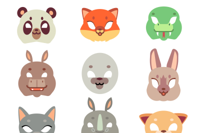 Carnival animals face vector masks in flat style