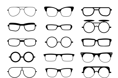 Sunglasses&2C; eyeglasses&2C; geek glasses different model shapes vector sil