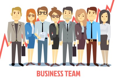 Business team vector concept with man and woman standing together. Tea