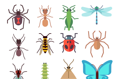 Insect vector flat icons set