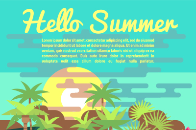 Tropics summer vacation vector background in trendy flat style