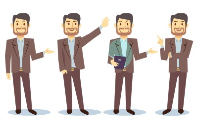 Businessman cartoon character in different poses for business presenta