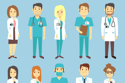 Doctors nurses medical staff people vector characters in flat style