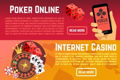 Poker online gaming lottery internet casino vector banners set