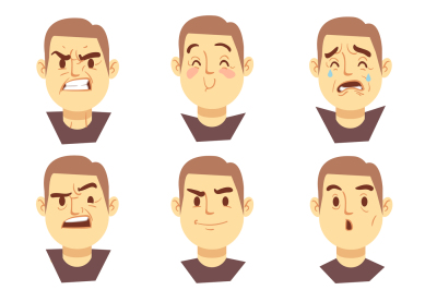 Man emotions faces vector cartoon business characters set