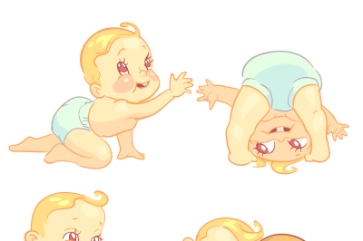 Cute baby in diaper vector character set