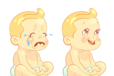 Smiling toddler baby and crying child vector characters