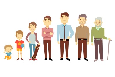 Men generation at different ages from infant baby to senior old man ve
