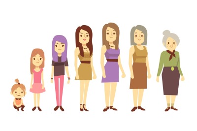 Women generation at different ages from infant baby to senior old woma