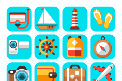 Travel tourism and vacation vector flat icons