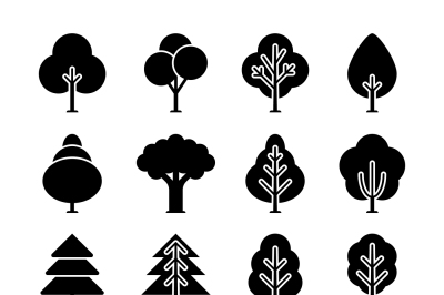 Vector black tree icons set