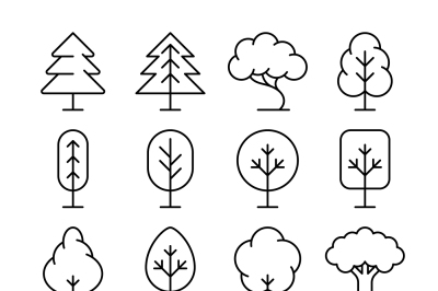 Tree thin line vector icons set