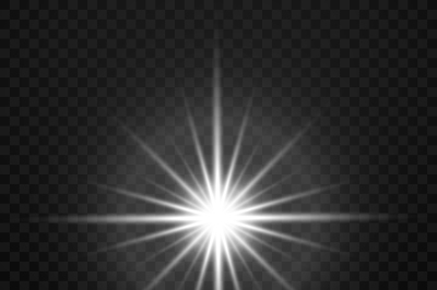 Vector white glowing transparent brightly light star burst explosion i