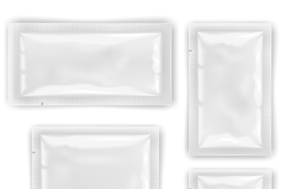 White empty foil, plastic packaging for cosmetics and food vector temp