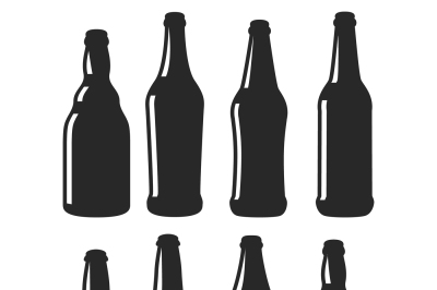 Beer bottles different shapes black vector icons