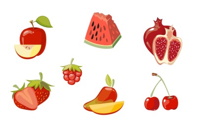 Vector red fruits collection isolated over white