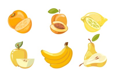 Vector yellow fruits collection isolated over white