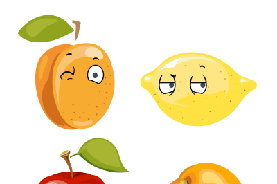 Peach, lemon, apple and orange faces